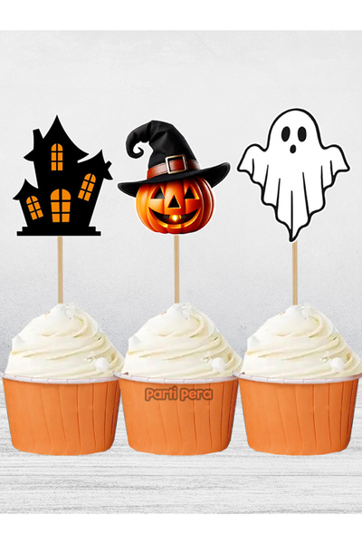 parti pera Halloween Şekilli Cupcake Pasta Kürdan Süsü 15 Adet