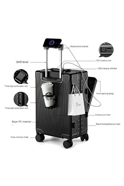 ZAAPPY 20 Inch Cabin Size Aluminum Frame Luggage with USB Charging Port, Front Opening Compartment