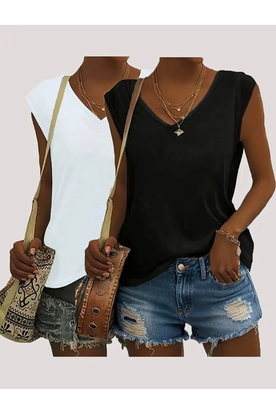 FUFLUNS Women's V-Neck Oversize Sleeveless T-Shirt