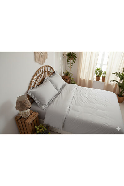 She&Co Ruffled Double Size Dowry Duvet Cover Set - Gray (No Sheets)