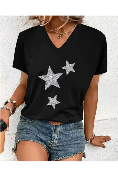 FUFLUNS TRICOU CU GULER V OVERSIZE CU STELE CU IMPRIMEU