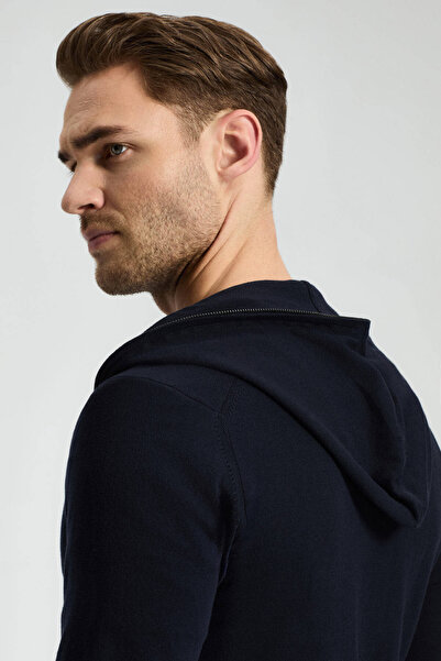 Hemington Slim Fit Lacivert Kapüşonlu İnce Hırka