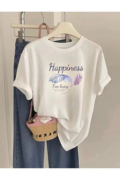 FUFLUNS Γυναικείο μπλουζάκι με στάμπα HAPPINESS