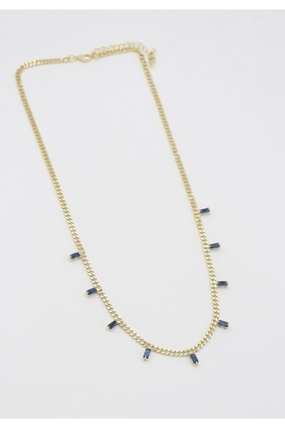 TUĞÇE TURAP 14K Çelik Zincir Kolye Dikdörtgen Taş Detaylı (Mavi veya Siyah Taş Renk Seçenekli)