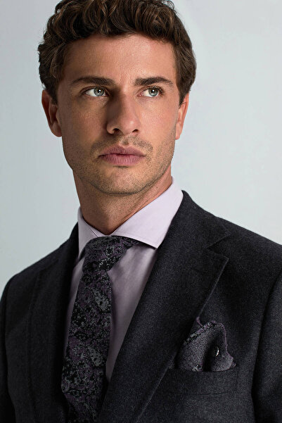 Hemington Desenli İpek Yün Karışım Mor Örgü Mendil