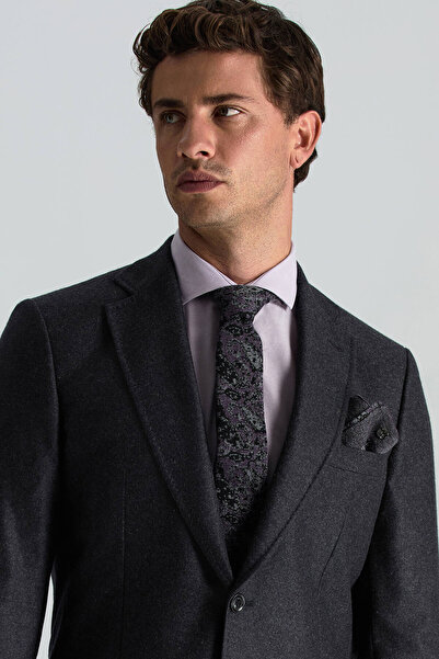 Hemington Desenli İpek Yün Karışım Mor Örgü Kravat