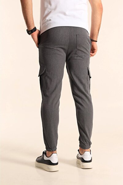 SERAZAT Erkek Pamuk Likralı Kargo Cepli Pantolon Antrasit Yandan Cepli Pantolon