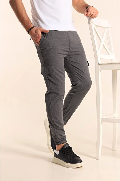 SERAZAT Чоловічі бавовняні штани з лікрами та кишенями для карго Антрацитові штани з кишенями збоку