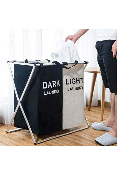 TEHNOSHOP Foldable laundry basket 2 compartments, aluminum, black and white