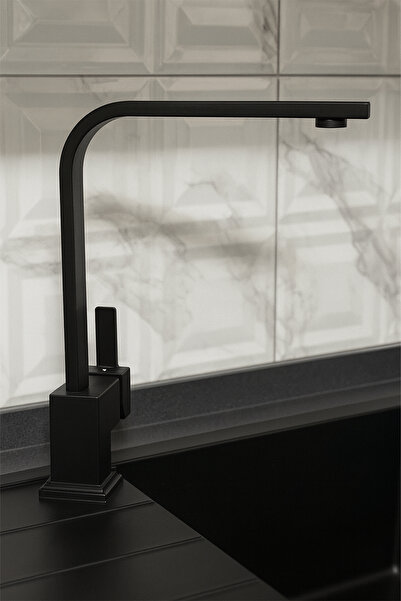 KUSTAR Matte Black Mix Square Kitchen Sink Faucet on Off Kitchen Decorative Faucet