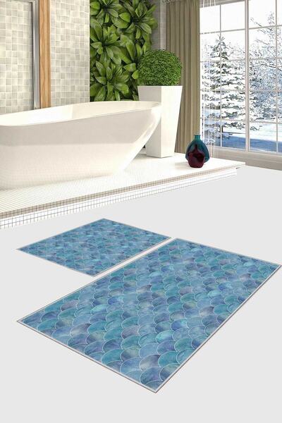 Homefesto طقم مكون من قطعتين من حصيرة الحمام ومقعد المرحاض بتصميم عصري مزخرف، قطعتان