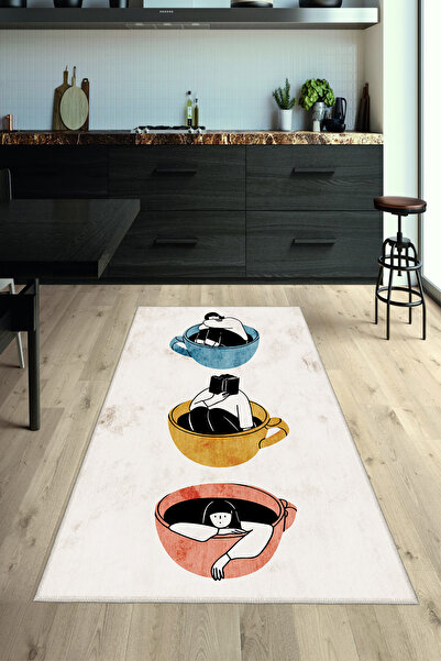 Homefesto Dekoratif Özel Tasarım, Pamuklu Dokuma Taban, İnce, Kaymaz Taban, Y...