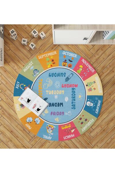 Decorative Machine Woven Cotton Woven Base Thin Fun Round Washable Children's Rug