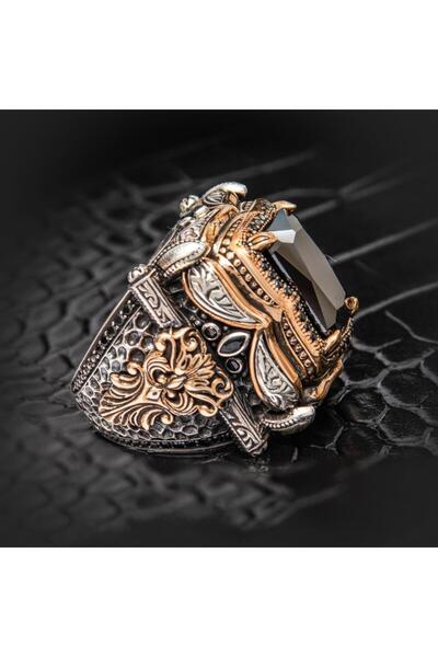 ALYANSEVİM Siyah Taşlı Fetih Koleksiyonumuzudan 925 Ayar Erkek Gümüş Yüzük