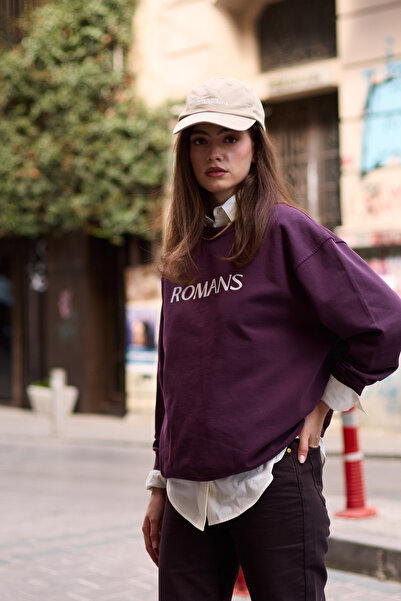 Amia&Co. Roșu Claret cu imprimeu guler rotund supradimensionat Swea tricou