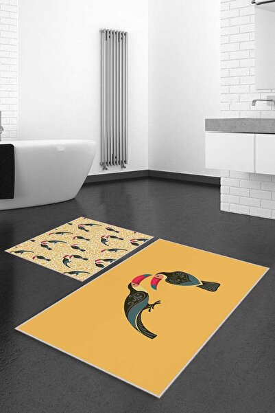 Homefesto طقم مكون من قطعتين من حصيرة الحمام ومقعد المرحاض بتصميم عصري مزخرف، قطعتان