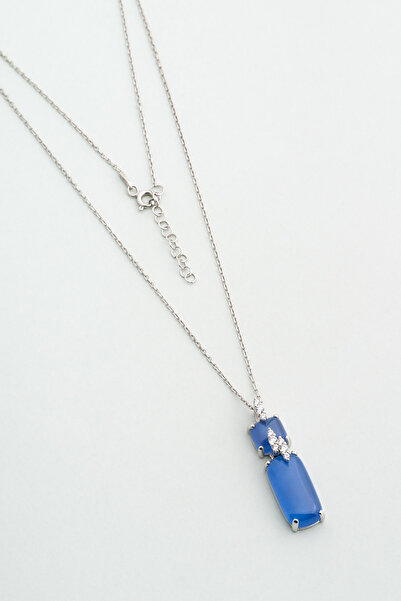 So CHIC... Safir Işıltısı 18 Ayar Beyaz Altın Kaplama 44 Cm Gümüş Tasarım Kolye