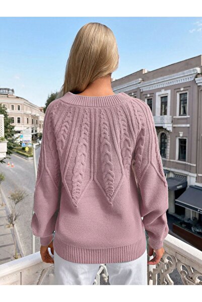 TRQOM Pulover din tricot cu mânecă italiană împletită cu păr