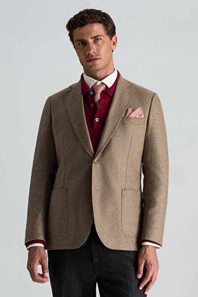 Hemington Çizgi Desenli İpek Karışım Camel-Pembe Örgü Kravat