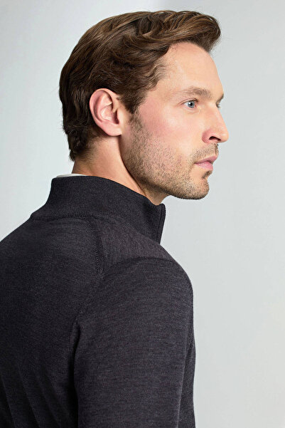 Hemington Extrafine Merino Fermuarlı Antrasit Triko Hırka