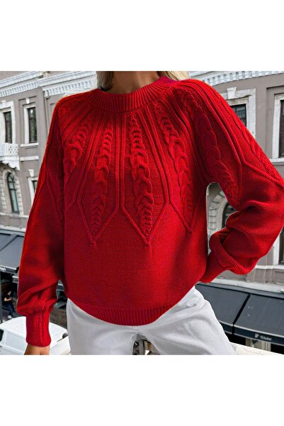 TRQOM Pulover din tricot cu mânecă italiană împletită cu păr