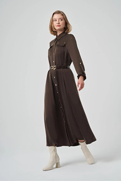 Nuss Silk Dress with Belt and Citcit Detail 2002 Coffee