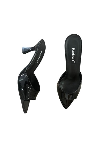 Aldina Nucci Black Patent Leather Pointed Toe Stiletto Women's Slippers # 1045