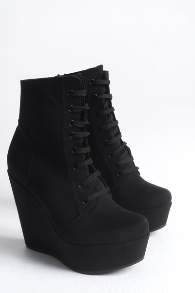 owwox club Darla ; Siyah Süet,Dolgu Topuklu Kadın Bot