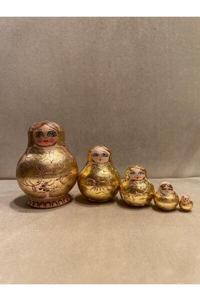 LüksAksesuar 5`li Küçük Boy Rus Matruşka Bebek Rusya Ahşap Bebekler Matrhuska