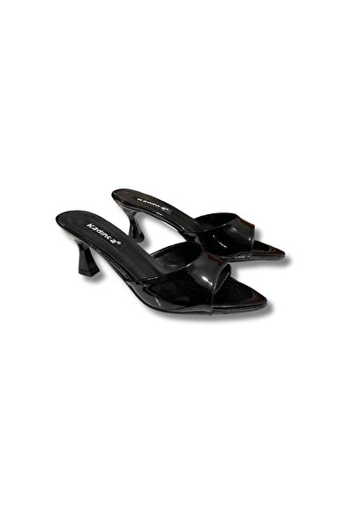 Aldina Nucci Black Patent Leather Pointed Toe Stiletto Women's Slippers # 1045