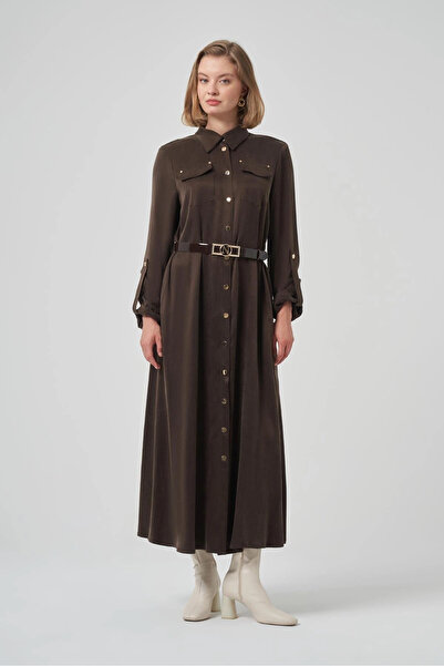 Nuss Silk Dress with Belt and Citcit Detail 2002 Coffee