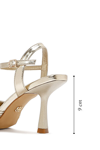 Derimod Γυναικεία χρυσά παπούτσια με λεπτό τακούνι με πλεκτή αγκράφα 25SFE493214