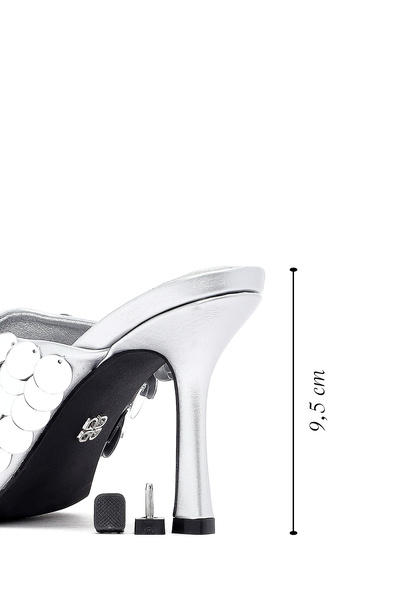 Derimod Γυναικείες παντόφλες με ασημί παγιέτες με λεπτό τακούνι 25SFE451414