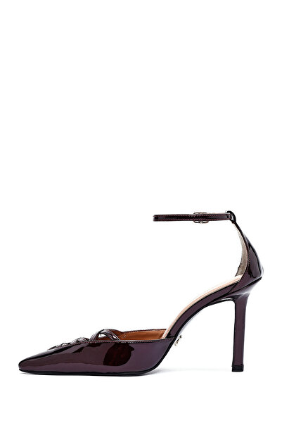 Derimod Kadın Bordo Bilekten Tokalı İnce Topuklu Rugan Deri Ayakkabı 25SFD162016