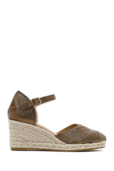 Derimod Women's Bronze Ankle Buckle Metallic Wedge Heeled Espadrille 25Sfe402032