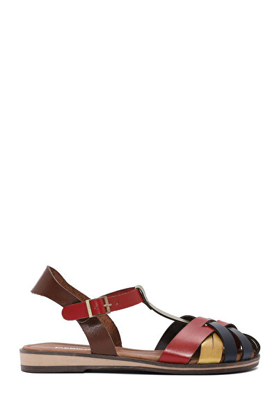 Derimod Women's Multicolored Ankle Strap Genuine Leather Bodrum Sandals 25Sfd333718