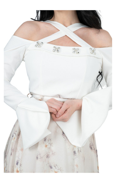 Nice Model Princess Dress with Crossed Straps & Floral Print Elegant Off-Shoulder Formal Gown