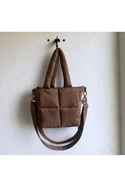 Nuggita Kadın Çanta Kahverengi - Piccolo Quadrato - Su Geçirmez Puf Kumaş