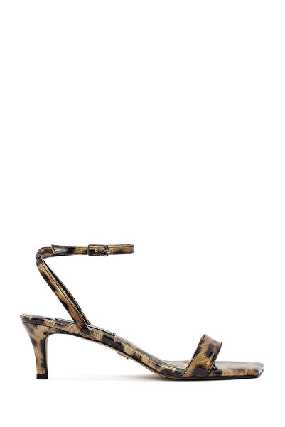 Derimod Women's Leopard Ankle Buckle Short Thin Heeled Shoes Patent Leather Sandals 25Sfe390516