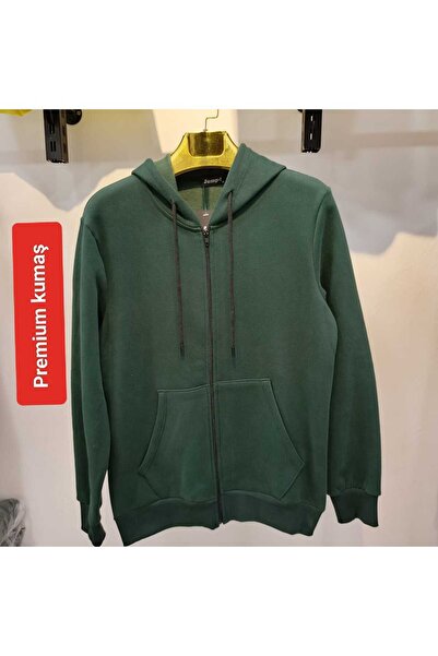 beranka سترة بقلنسوة بسحاب أخضر اللون مع بطانة من الصوف الداخلي وثلاثة خيوط