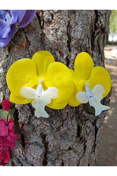 QERMA Kore Tarzı Orkide Küpe Zra Küpe Büyük Sarı Çiçek Küpe Çiçekli Küpe