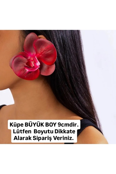 QERMA Korean Kore Tarzı Orkide Küpe Zr Küpe Büyük Kırmızı Çiçek Küpe Çiçekli ...
