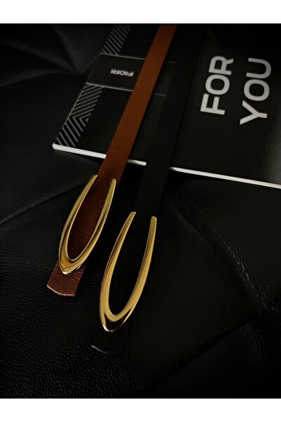 Fiori 2'li Fırsat Ürünü Uzun Gold Tokalı Ince Kadın Kemeri, Ceket Kemeri, Gömlek Kemeri, Elbise Kemeri