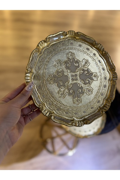 masi ESTERHOMEDECOR 6’lı Tek kişilik yuvarlak orijinal İtalyan Gül ağacı sunum tepsisi krem tek renk