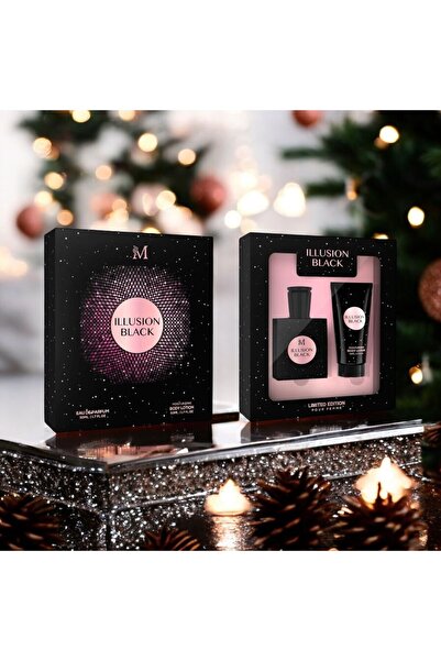 de Set cadou Apa parfum si lotiune pentru corp Illusion Black, 75ml+75 ml