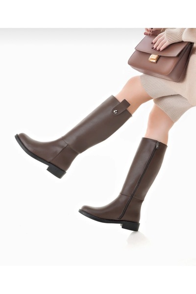 Ymn ayakkabı Günlük Düz Taban Çizme Acı Kahve Cilt Kahverengi Deri