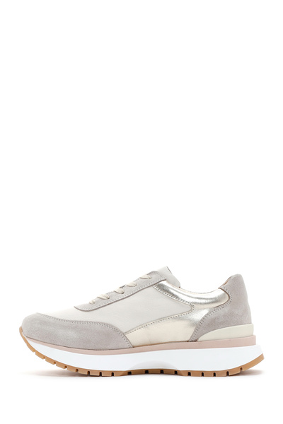 Derimod Women's Beige Lace-Up Leather Sneaker 24Wfd370414