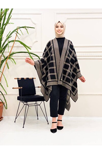 BY AKKAYA Knitwear Size 38-50 Compatible Women's Patterned Cape (Poncho)