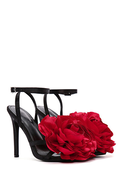 Derimod Women's Black Ankle Strap Accessory Detailed Thin Heeled Shoes Sandals 24Sfe45256F