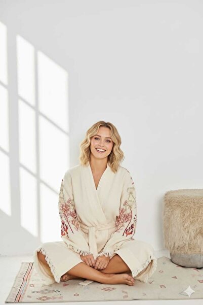 SEMTEKSTİL Curve (Plus Size) Muslin Fabric 100% Cotton Patterned Pocketed Kimono Dressing Gown Bathrobe